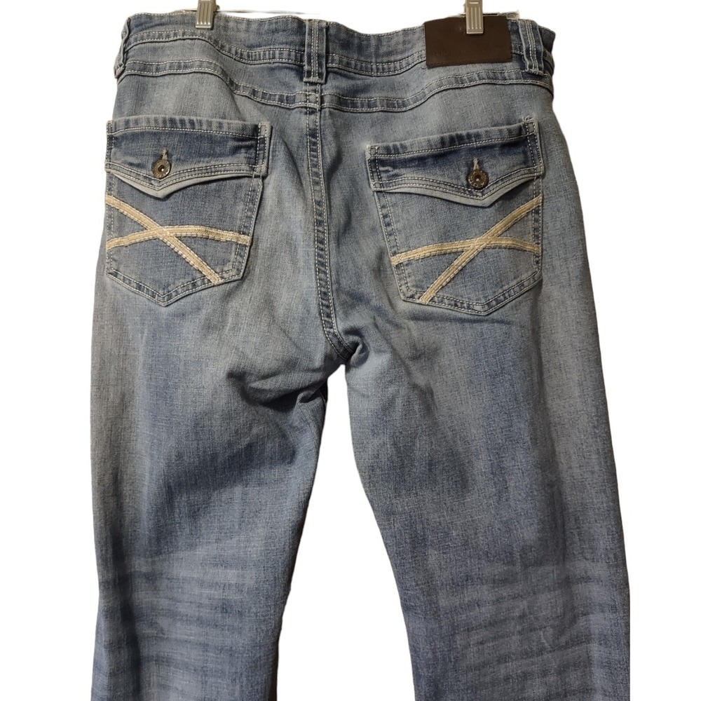 TK Axel Jeans Mens Size W36 L30 Mid Rise Distressed Denim Whiskering Embroidered